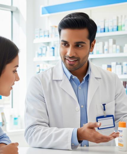 farmacéutico-recomendando-diferentes-opciones-protecciones-solares