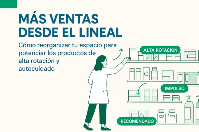 Farmacéutica organizando los lineales de la farmacia 
