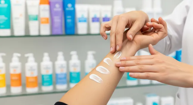 Filtros Solares a Examen Farmacéutico probando diferentes filtros fotoprotección en la piel de un paciente